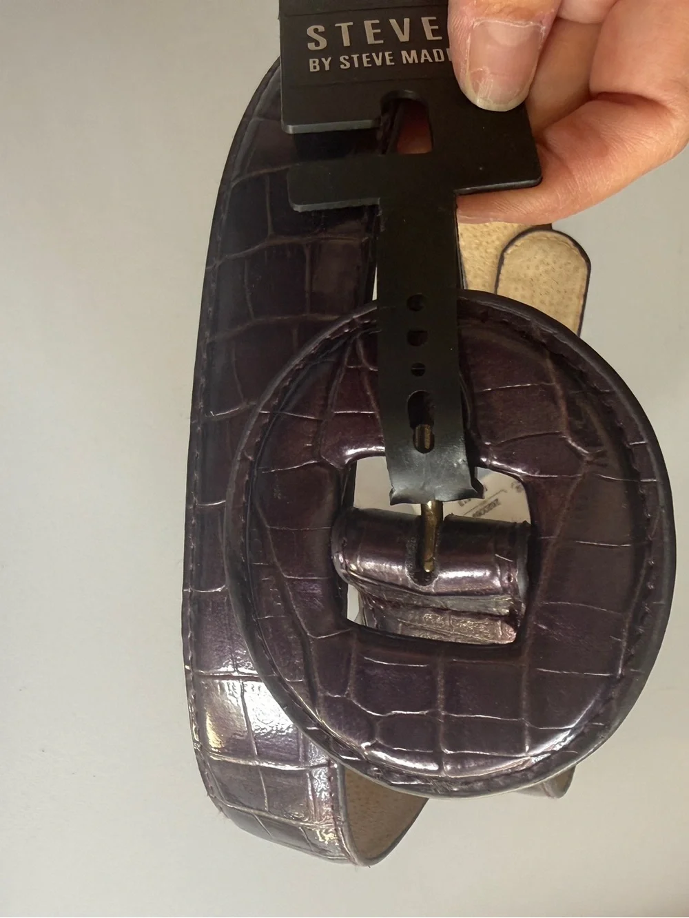 Steve Madden Croc-Embossed Wide Belt in Dark Purple Plum NWT Small 4-6 Y2K